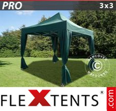 Folding tent PRO 3x3 m Green, incl. 4 decorative curtains
