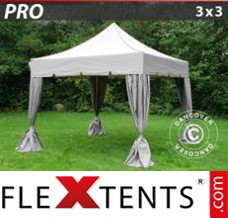 Folding tent PRO "Peaked" 3x3 m Latte, incl. 4 decorative curtains