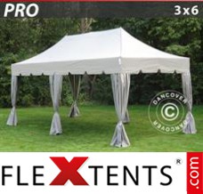 Folding tent PRO "Peaked" 3x6 m Latte, incl. 6 decorative curtains