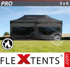 Folding tent PRO 3x6 m Black, Flame retardant, incl. 6 sidewalls