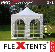 Folding tent PRO Vintage Style 3x3 m White, incl. 4 sidewalls