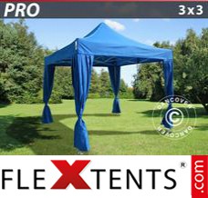 Folding tent PRO 3x3 m Blue, incl. 4 decorative curtains