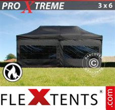 Folding tent Xtreme 3x6 m Black, Flame retardant incl. 6 sidewalls