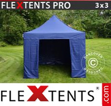 Folding tent PRO 3x3 m Dark blue, incl. 4 sidewalls