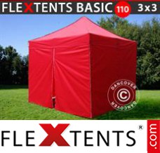 Folding tent Basic 110, 3x3 m Red, incl. 4 sidewalls