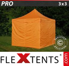Folding tent PRO 3x3 m Orange, incl. 4 sidewalls