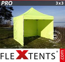 Folding tent PRO 3x3 m Neon yellow/green, incl. 4 sidewalls
