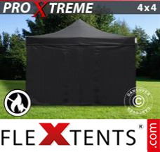 Folding tent Xtreme 4x4 m Black, Flame retardant, incl. 4 sidewalls