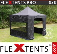 Folding tent PRO 3x3 m Black, incl. 4 sidewalls