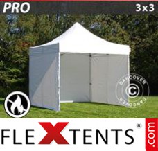 Folding tent PRO 3x3 m White, Flame retardant, incl. 4 sidewalls