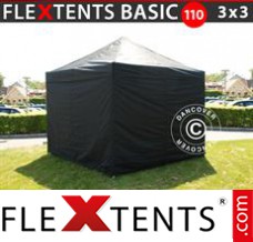 Folding tent Basic 110, 3x3 m Black, incl. 4 sidewalls