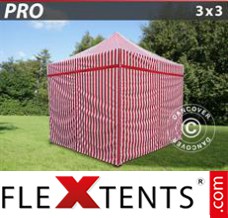 Folding tent PRO 3x3 m striped, incl. 4 sidewalls