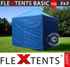 Folding tent Basic 110, 3x3 m Blue, incl. 4 sidewalls