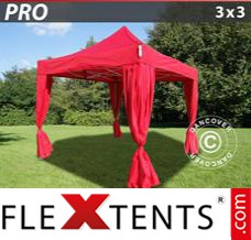 Folding tent PRO 3x3 m Red, incl. 4 decorative curtains