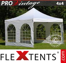 Folding tent PRO Vintage Style 4x4 m White, incl. 4 sidewalls