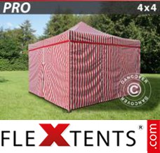 Folding tent PRO 4x4 m striped, incl. 4 sidewalls