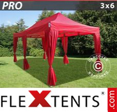 Folding tent PRO 3x6 m Red, incl. 6 decorative curtains