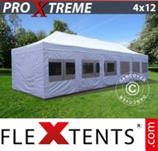 Folding tent Xtreme 4x12 m White, incl. sidewalls