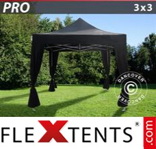 Folding tent PRO 3x3 m Black, incl. 4 decorative curtains