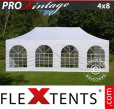 Folding tent PRO Vintage Style 4x8 m White, incl. 6 sidewalls