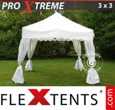 Folding tent Xtreme "Wave" 3x3m White, incl. 4 decorative curtains