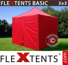 Folding tent Basic, 3x3 m Red, incl. 4 sidewalls