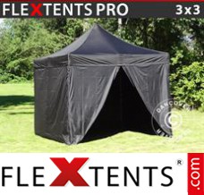 Folding tent PRO 3x3 m Black, incl. 4 sidewalls