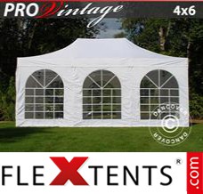 Folding tent PRO Vintage Style 4x6 m White, incl. 8 sidewalls