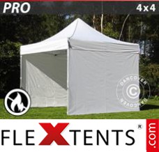 Folding tent PRO 4x4 m White, Flame retardant, incl. 4 sidewalls