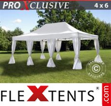 Folding tent PRO 4x6 m White, incl. 8 decorative curtains