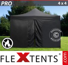Folding tent PRO 4x4 m Black, Flame retardant, incl. 4 sidewalls